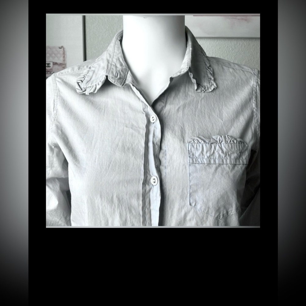Nili Lotan button down shirt with ruffle Collar Trim light grey color size XS